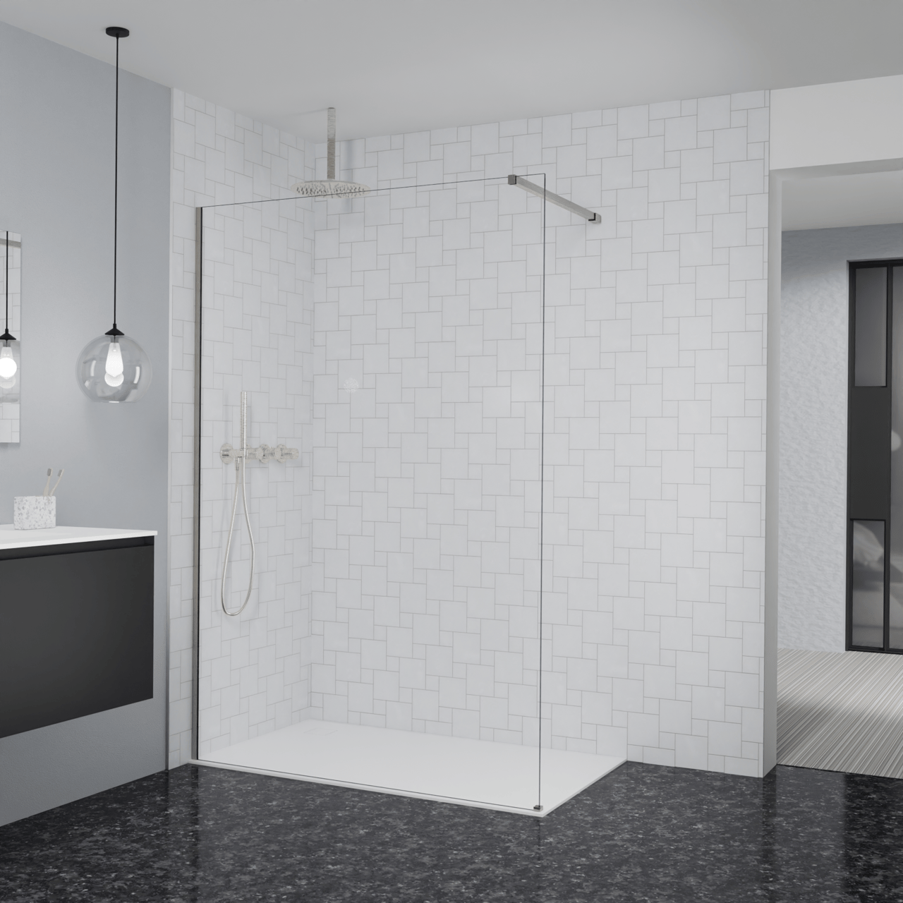 Balmani Modular Walk-In Dusche: 140 x 200 cm, Klarglas, Profil Brushed CoolMetal