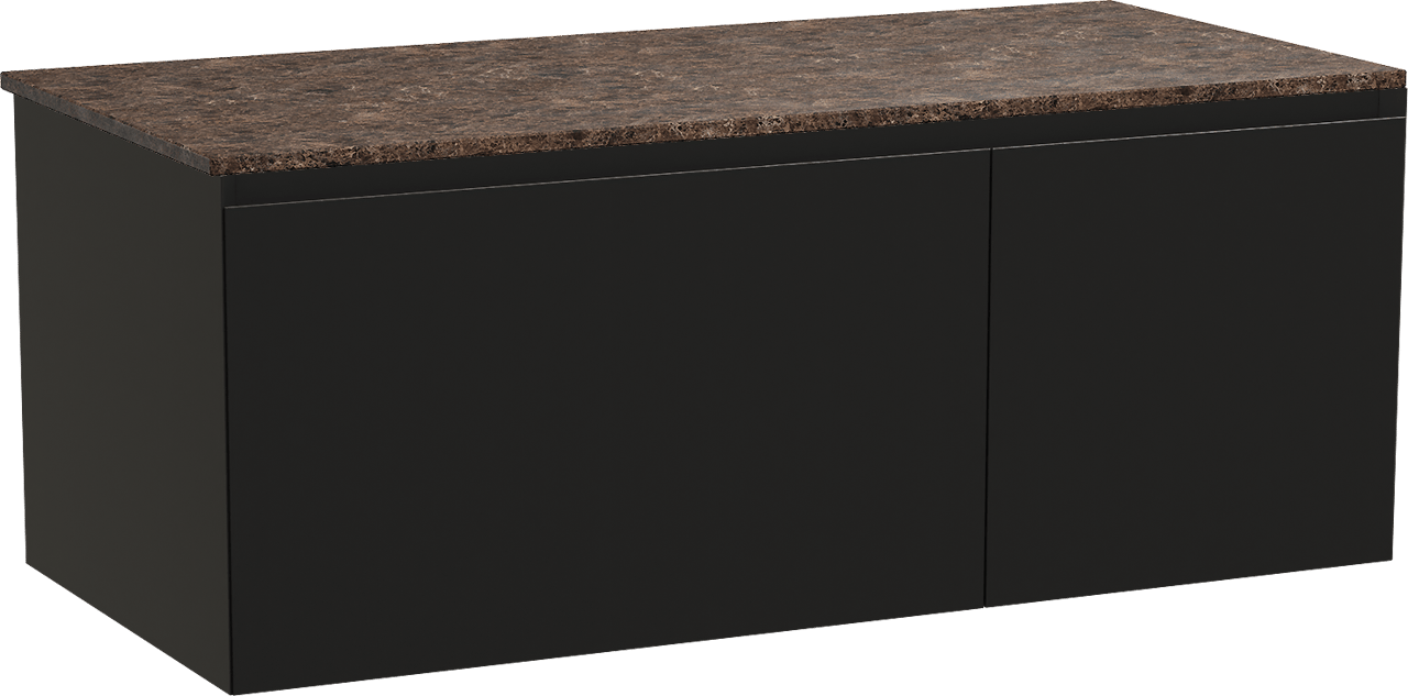 Balmani Idra hängendes Möbelstück Set: 120 x 55 cm, Schwarz matt, mit Stretto Einzel- oder Doppel Waschtischplatte, Marmor Dark Emperador