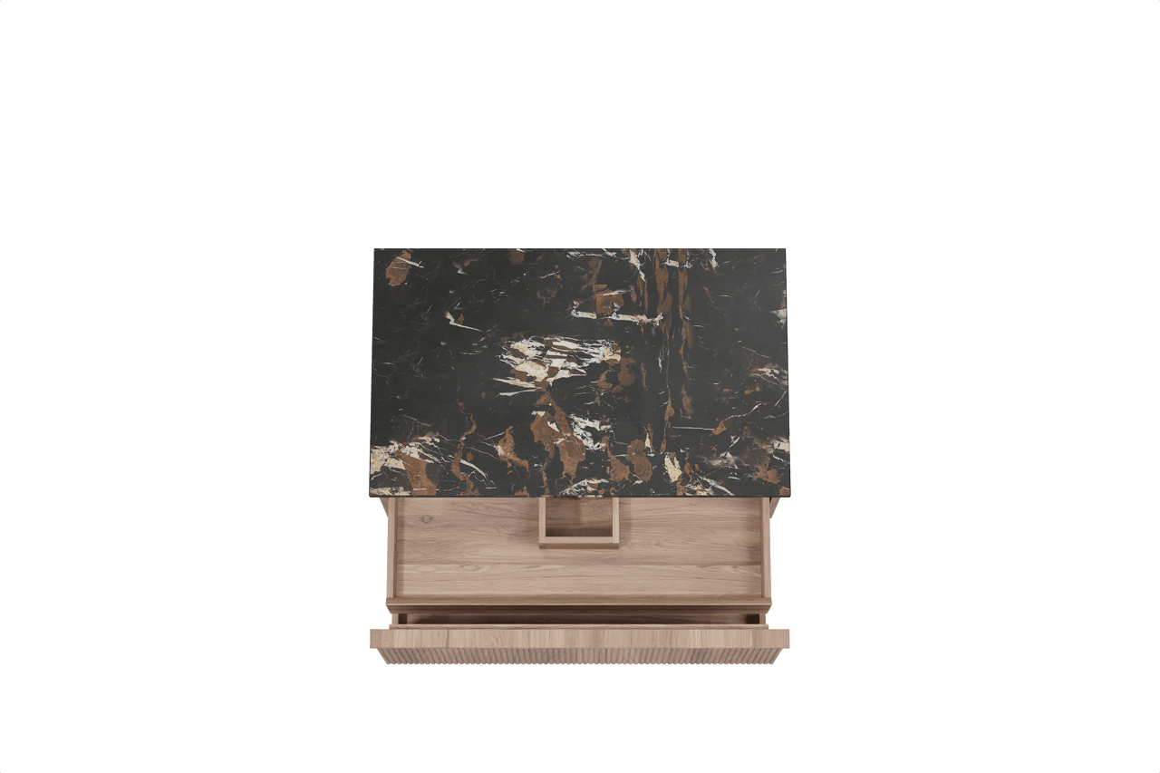 Balmani Forma meuble salle de bains suspendu 90 x 55 cm teck avec Stretto tablette simple en marbre portoro gold, Nervure droite symétrique verticale