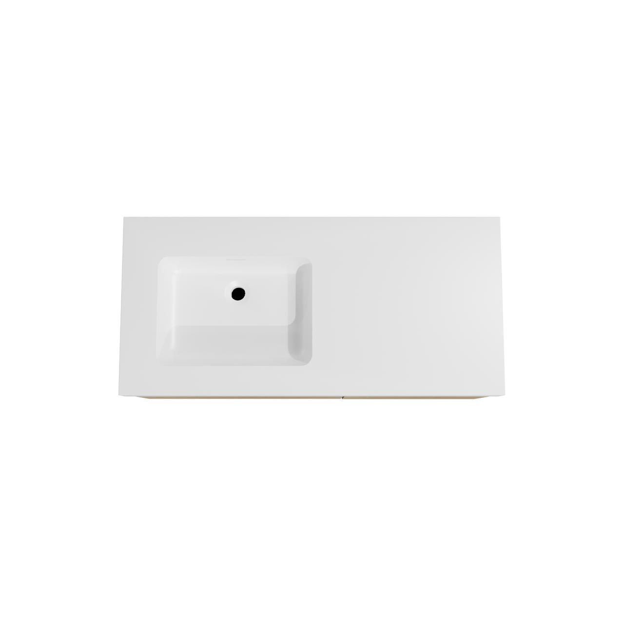 Storke Edge meuble salle de bains suspendu 110 x 52 cm chêne brut avec Mata High plan vasque asymétrique à gauche en solid surface blanc mat