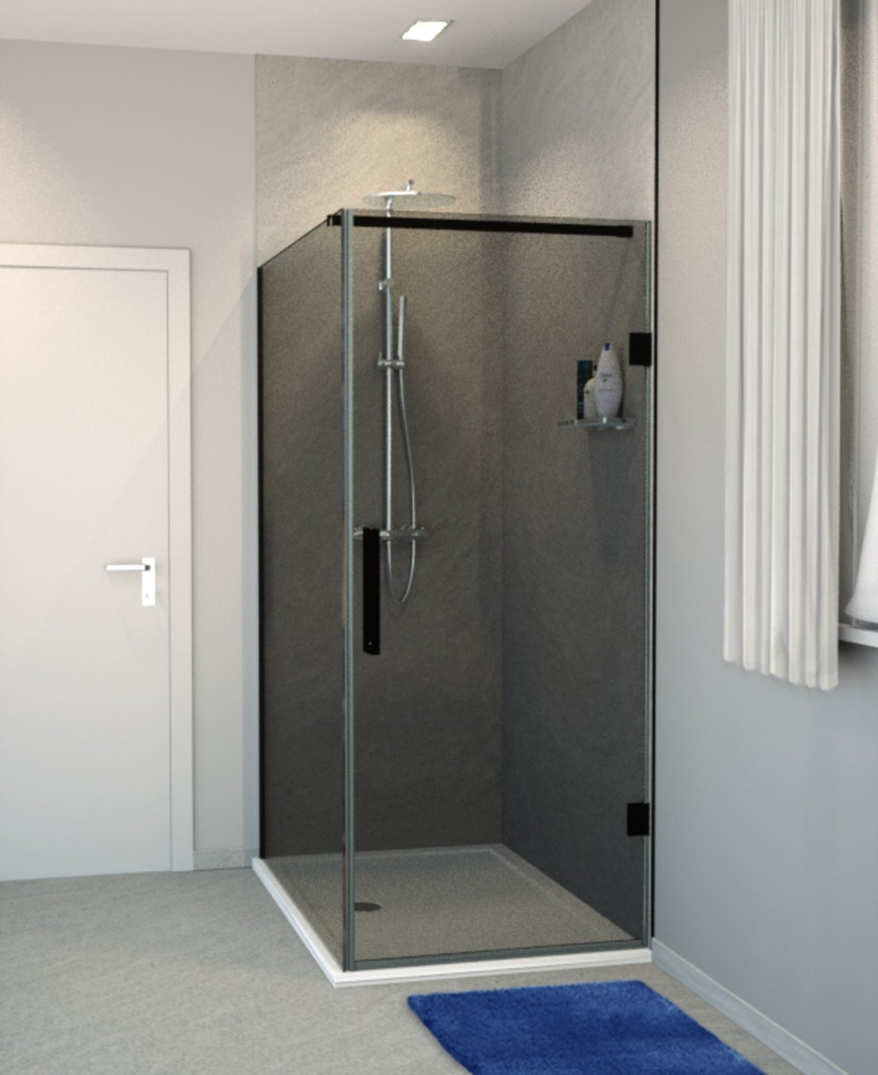 Balmani Modular Walk-In-Dusche mit Tür 140 x 200 cm, Rauchglas , Profil schwarz matt