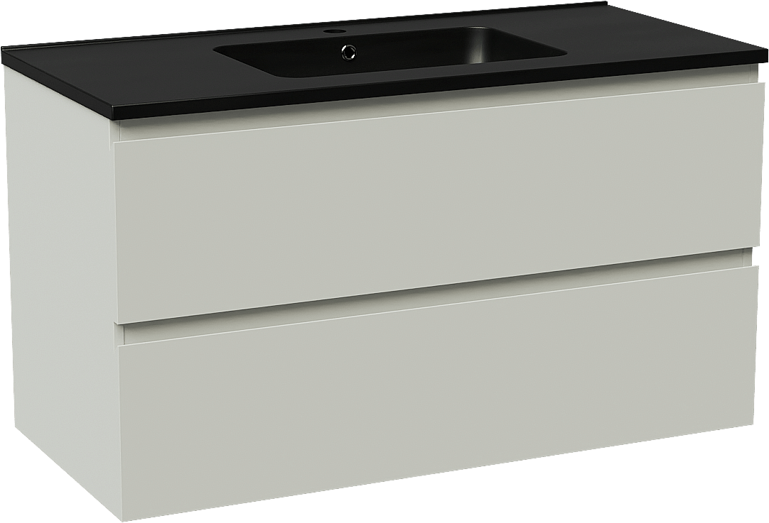 Linie Lado zwevend badmeubel 100 x 46 cm greige met Vano enkele wastafel in composietmarmer mat zwart
