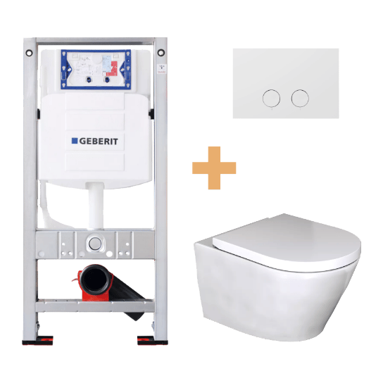 Luca Varess Calibro wc suspendu blanc brillant sans rebord avec abattant medio et Geberit Sigma réservoir de chasse encastré UP320 avec cadre Burda avec plaque de commande