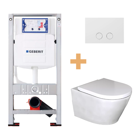 Luca Varess Calibro hangend toilet hoogglans wit randloos met medio wc-bril en Geberit Sigma inbouwspoelreservoir UP320 met Burda frame met bedieningspaneel