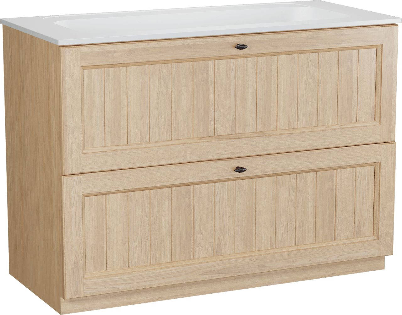 Balmani Lemon staand badkamermeubel 120 x 55 cm, fineer natuur eik met Tablo Strada enkele wastafel in mat wit