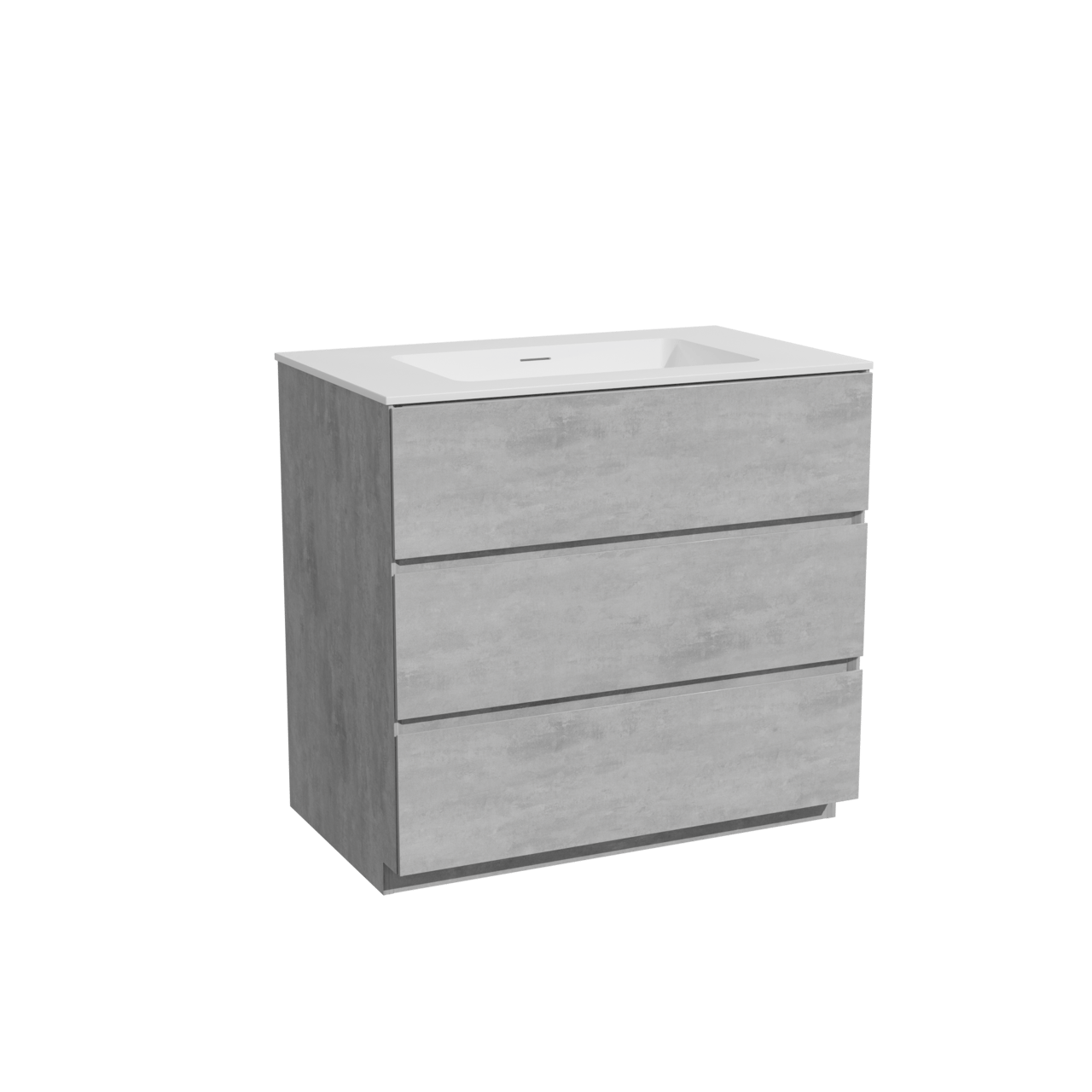 Storke Edge freistehendes Möbelstück Set: 85 x 52 cm, Beton dunkelgrau, mit Mata Einzelwaschtisch, Solid Surface Weiß matt