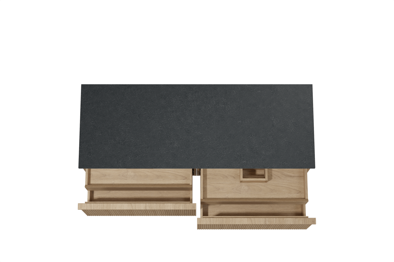 Balmani Forma meuble salle de bains suspendu 150 x 55 cm chêne naturel avec Stretto tablette simple ou double en granit noir, Nervure droite symétrique verticale