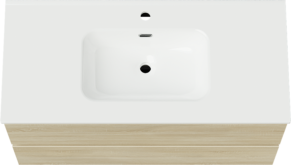 Linie Lado zwevend badmeubel 100 x 46 cm wit eiken met Baro enkele wastafel in porselein hoogglans wit