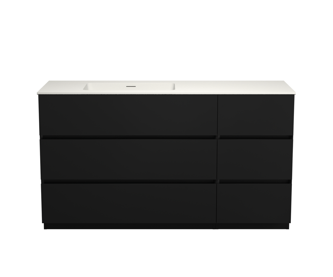 Storke Edge staand badmeubel 150 x 52 cm mat zwart met Mata asymmetrisch linkse wastafel in matte Solid Surface