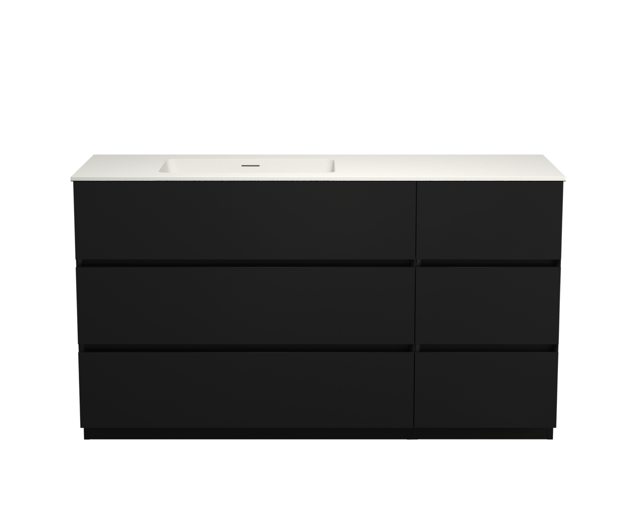 Storke Edge staand badmeubel 150 x 52 cm mat zwart met Mata asymmetrisch linkse wastafel in matte Solid Surface