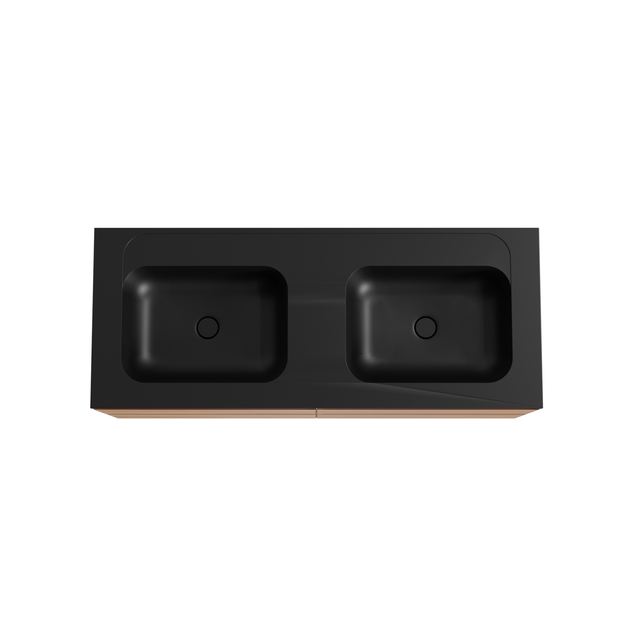 Balmani Mitra hängendes Möbelstück Set: 135 x 55 cm, Teak, mit Tablo Strada Doppelwaschtisch, Marmorkomposit Schwarz matt