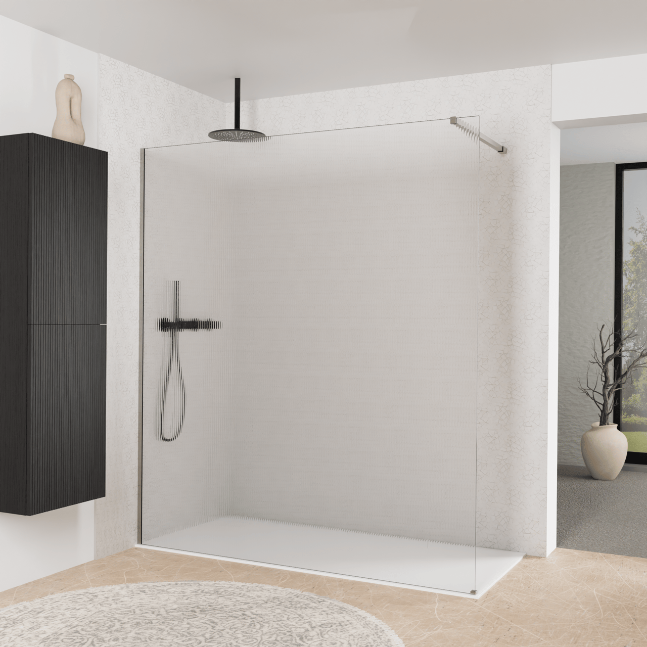 Balmani Modular inloopdouche: 180 x 200 cm, Ribs met coating, Brushed Inox profielen