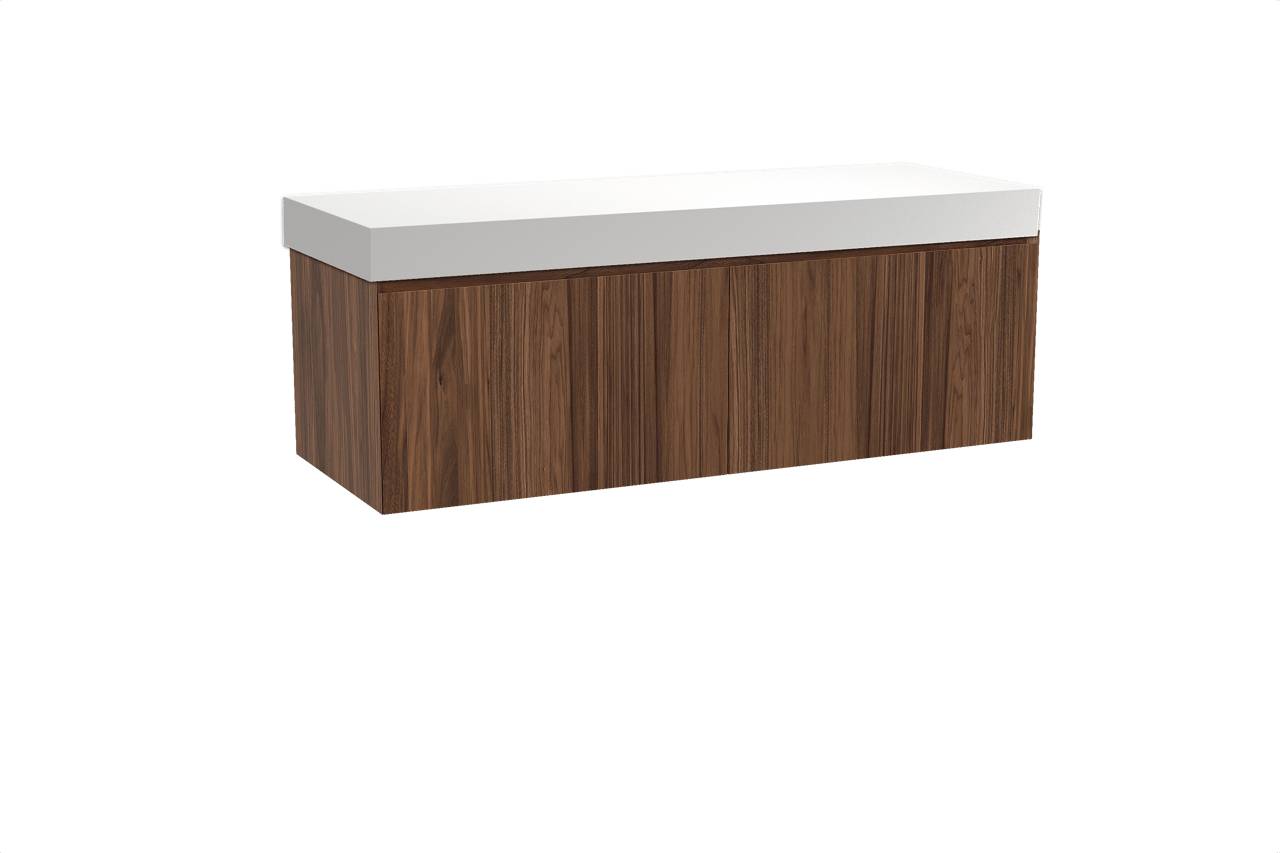 Balmani Idra meuble salle de bains suspendu 150 x 55 cm noyer avec Dominus tablette simple ou double en solid surface blanc mat