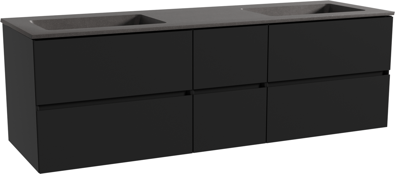 Storke Edge meuble salle de bains suspendu 165 x 52 cm noir mat avec Scuro double vasque en quartz noir mat