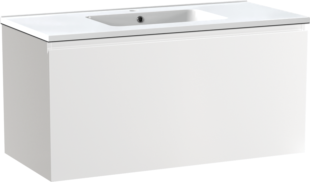 Linie Lado zwevend badkamermeubel 100 x 46 cm glanzend wit met Vano enkele wastafel in composietmarmer glanzend wit