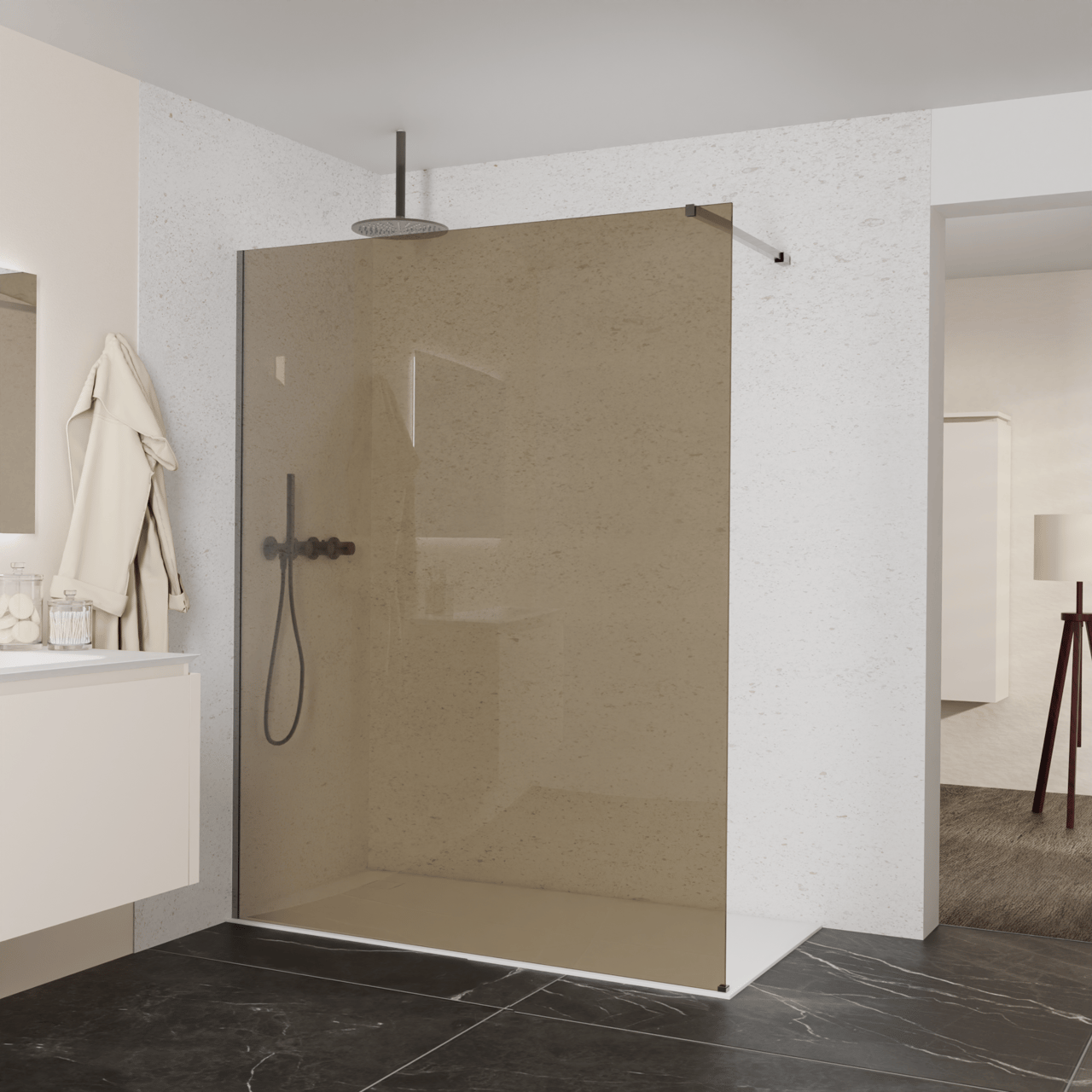 Balmani Modular douche à l'italienne: 160 x 200 cm, Verre bronze, Profil Brushed GunMetal