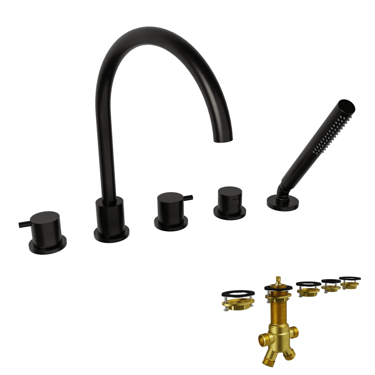 Blaufoss Round robinet baigNoire sur gorge 5 trous avec douchette Noir Mat