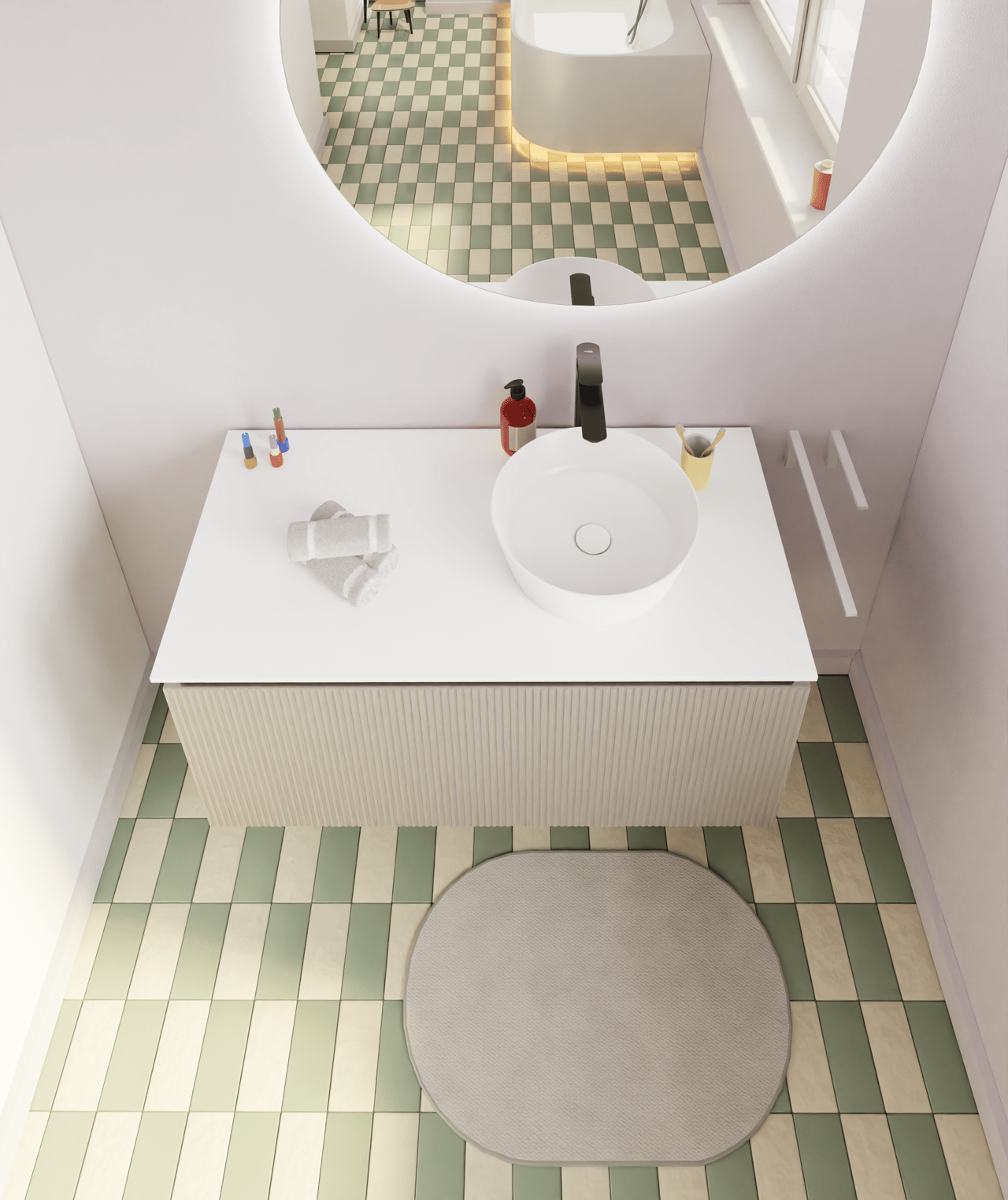 Storke Ribs meuble sous-vasque suspendu 105 x 52 cm soie grise 2 tiroirs