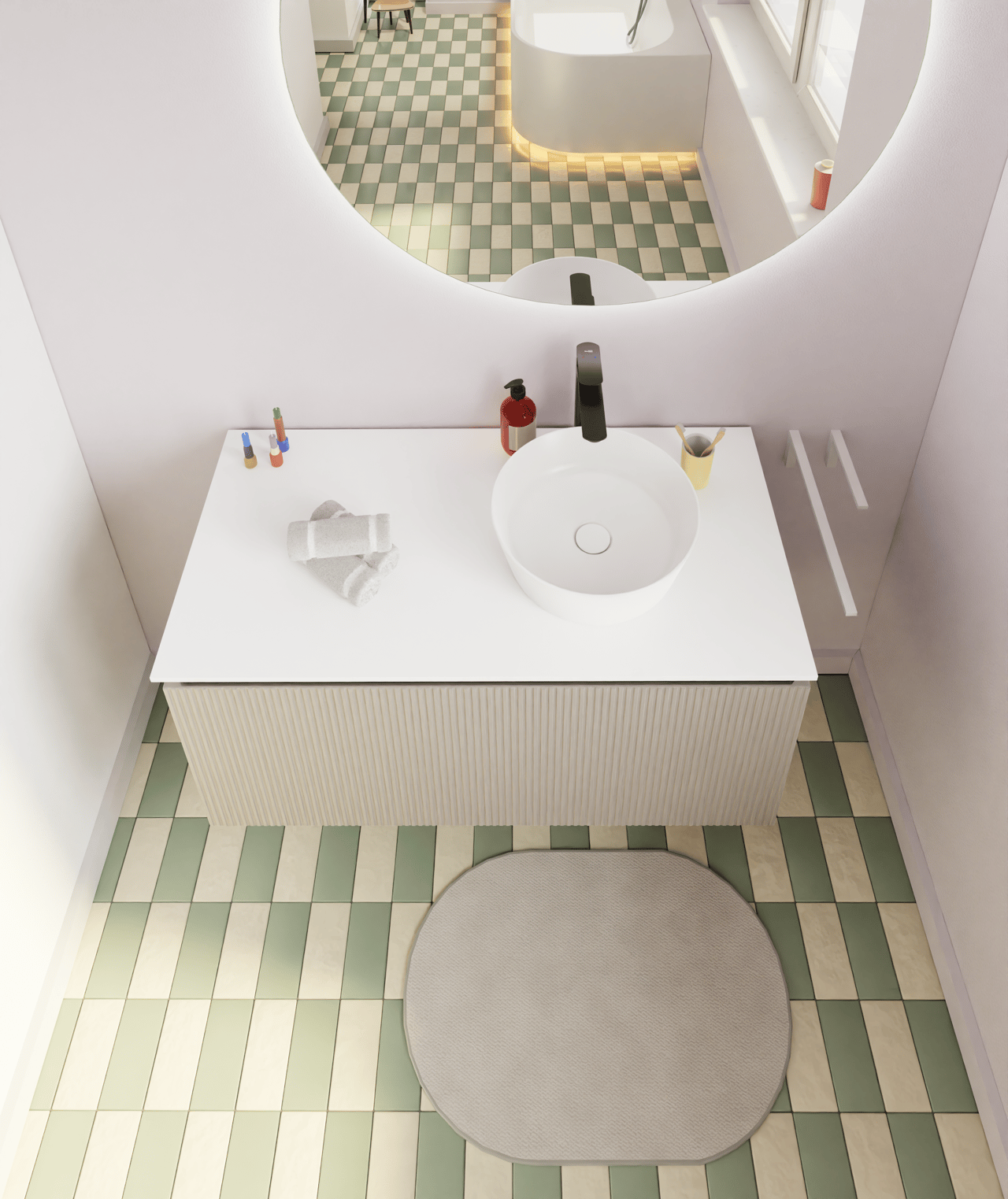 Storke Ribs meuble sous-lavabo suspendu 105 x 52 cm soie grise 2 tiroirs