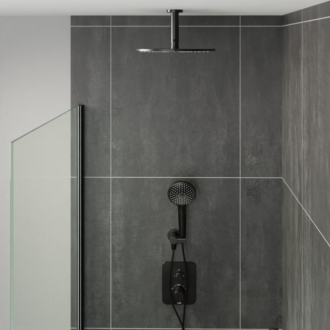 Blaufoss Round set douchette avec coude raccordement 3 fonctions de jet Noir Mat