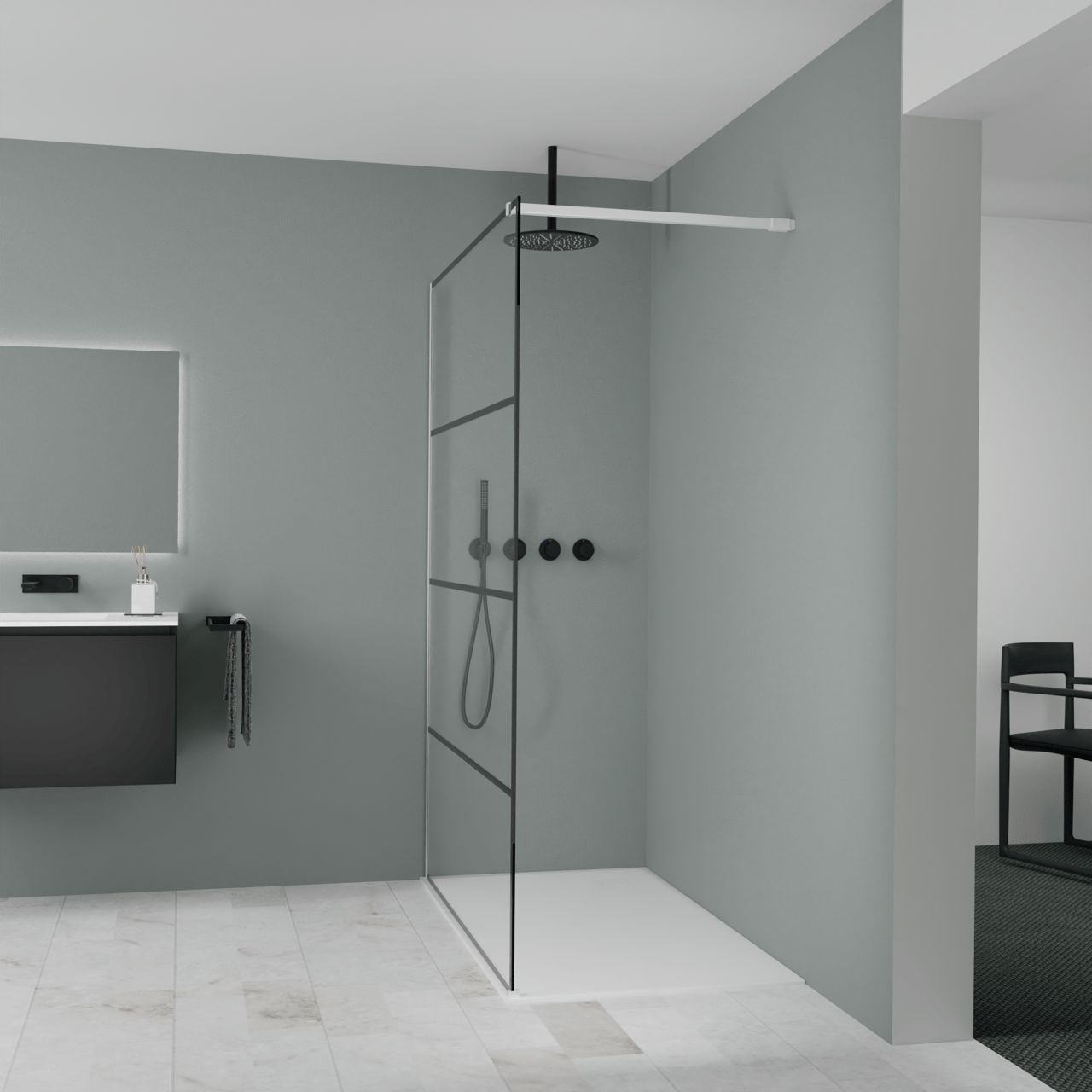 Balmani Modular Walk-In Dusche: 140 x 200 cm, Lined, inklusive Coating, Profil Weiß matt