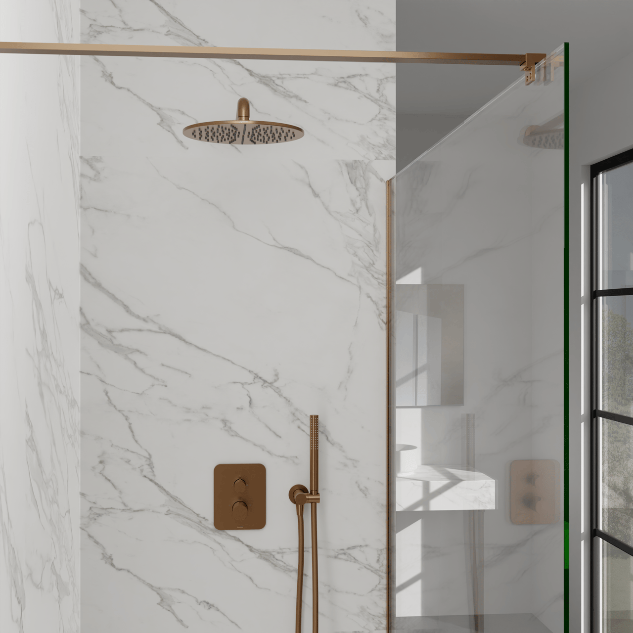 Blaufoss Round Handbrause-Set: inkl. Schlauchanschluss: 1jet, Brushed Rosegold