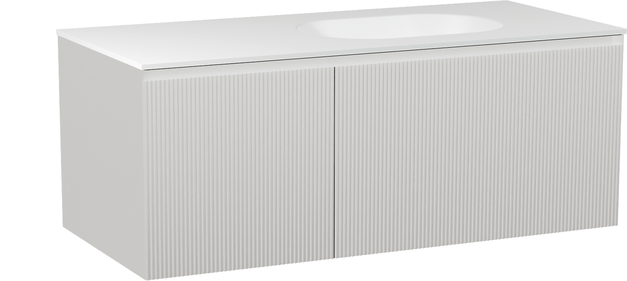 Balmani Fila meuble salle de bains suspendu 120 x 55 cm blanc mat avec Tablo Oval vasque asymétrique droite en solid surface blanc mat, Nervure droite symétrique verticale