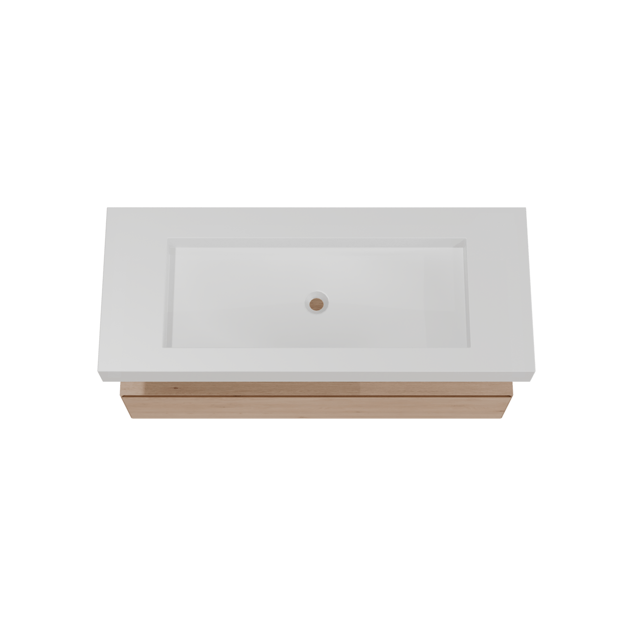 Balmani Mitra Elements hängendes Möbelstück Set: 135 x 55 cm, Naturbelassene Eiche mit Modus Einzelwaschtisch für 2 Armaturenlöcher, Solid Surface Weiß matt