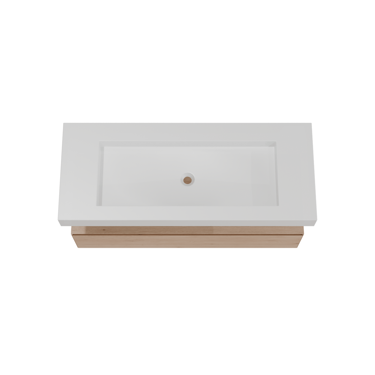 Balmani Mitra Elements hängendes Möbelstück Set: 135 x 55 cm, Naturbelassene Eiche mit Modus Einzelwaschtisch für 2 Armaturenlöcher, Solid Surface Weiß matt