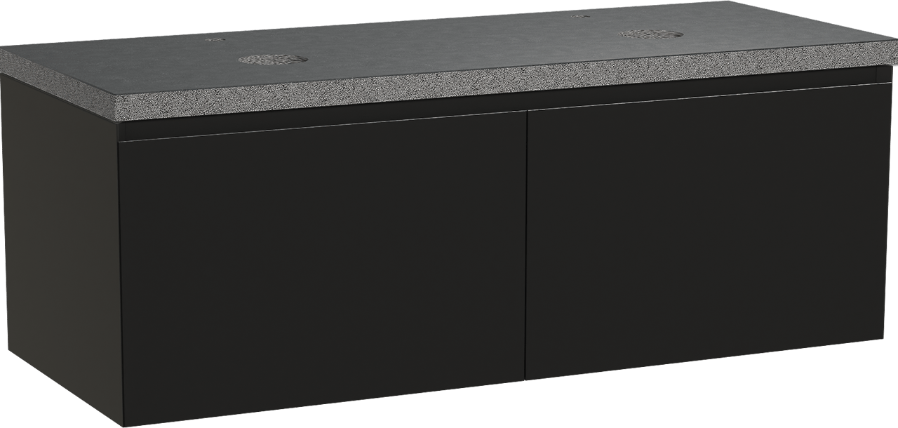 Balmani Idra zwevend badkamermeubel 135 x 55 cm mat zwart met Rock dubbel tablet in graniet zwart