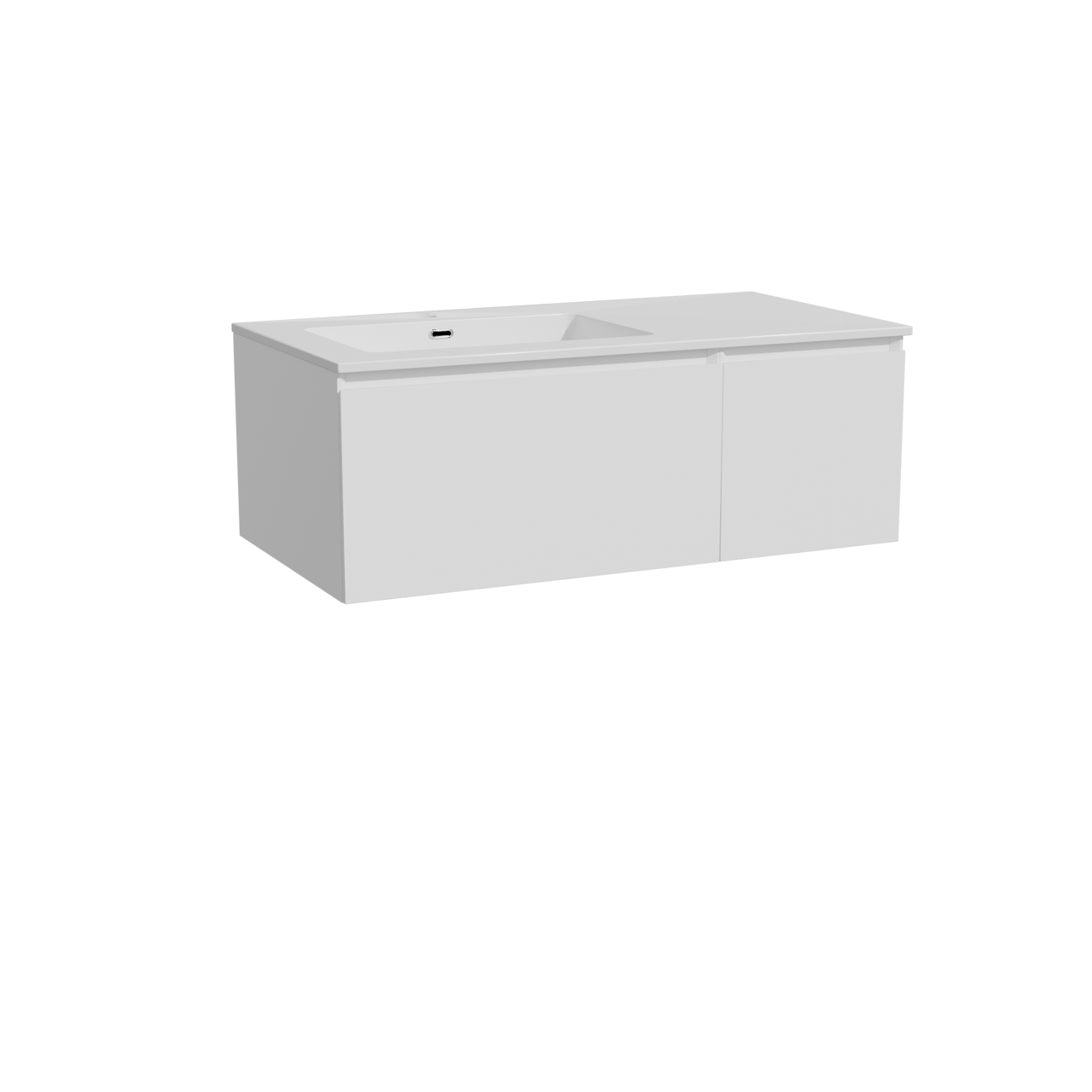 Storke Edge zwevend badmeubel 100 x 52 cm mat wit met Diva asymmetrisch linkse wastafel in composietmarmer hoogglans wit