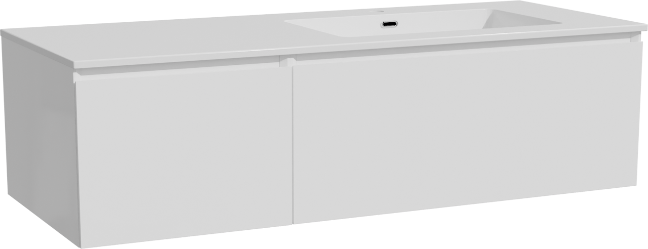 Storke Edge zwevend badmeubel 130 x 52 cm hoogglans wit met Diva asymmetrisch rechtse wastafel in composietmarmer hoogglans wit