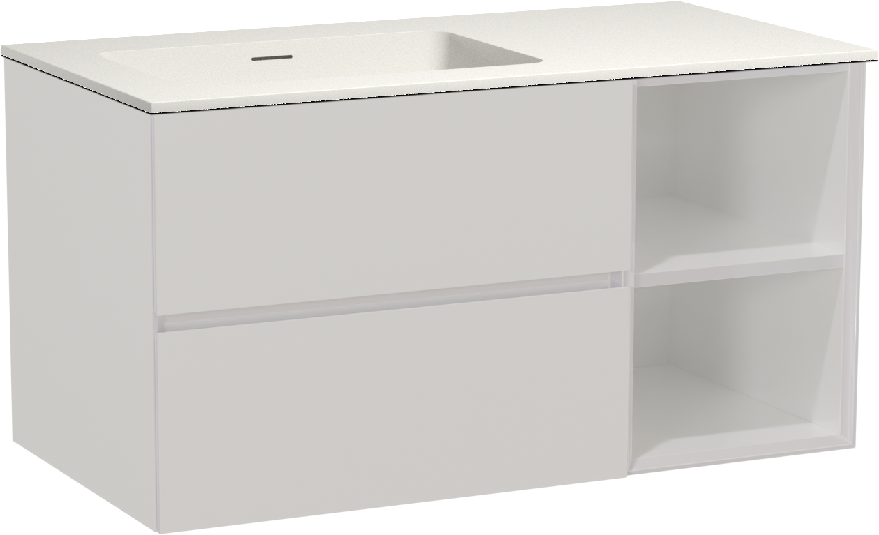 Storke Edge zwevend badmeubel 100 x 52 cm hoogglans wit met Mata asymmetrisch linkse wastafel in solid surface mat wit