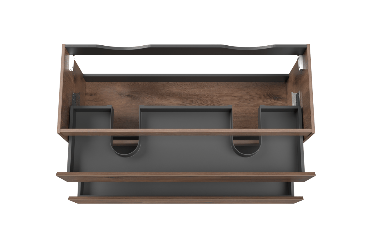 Linie Lado hängender Waschbeckenunterschrank: 120 x 46 cm, braune Eiche, 2 Schubladen