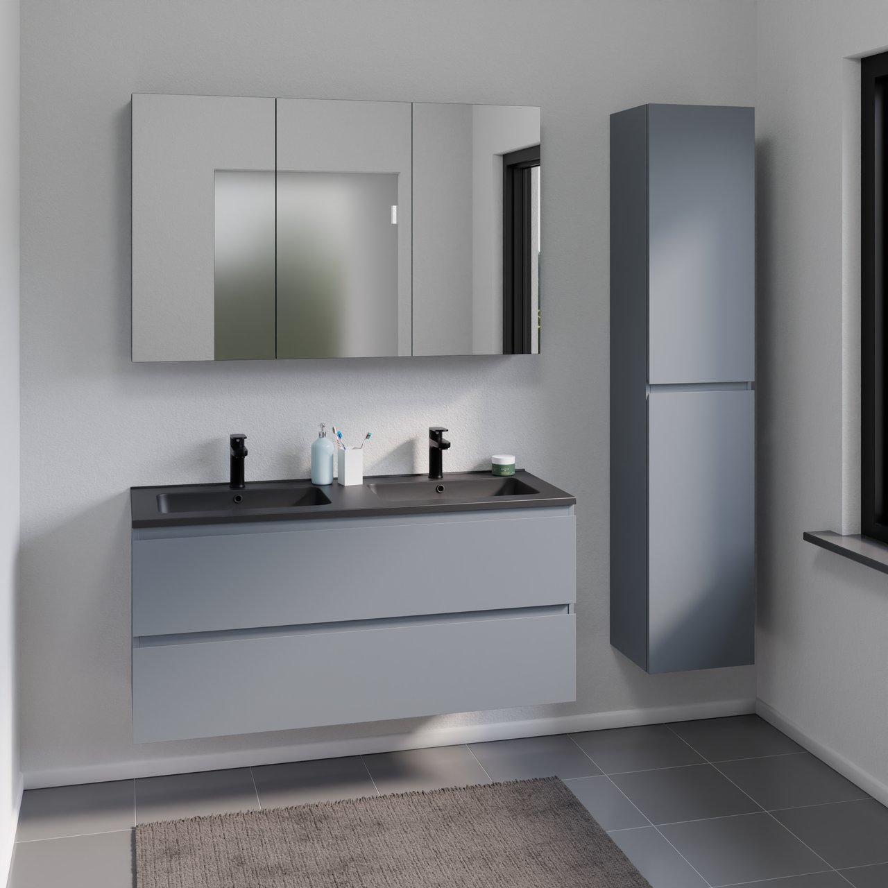 Linie Lado zwevende wastafelonderkast 120 x 46 cm blauw antraciet 2 lades