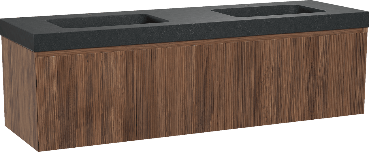 Balmani Fila meuble salle de bains suspendu 180 x 55 cm noyer avec Napoli double vasque en granit noir, Nervure droite symétrique verticale