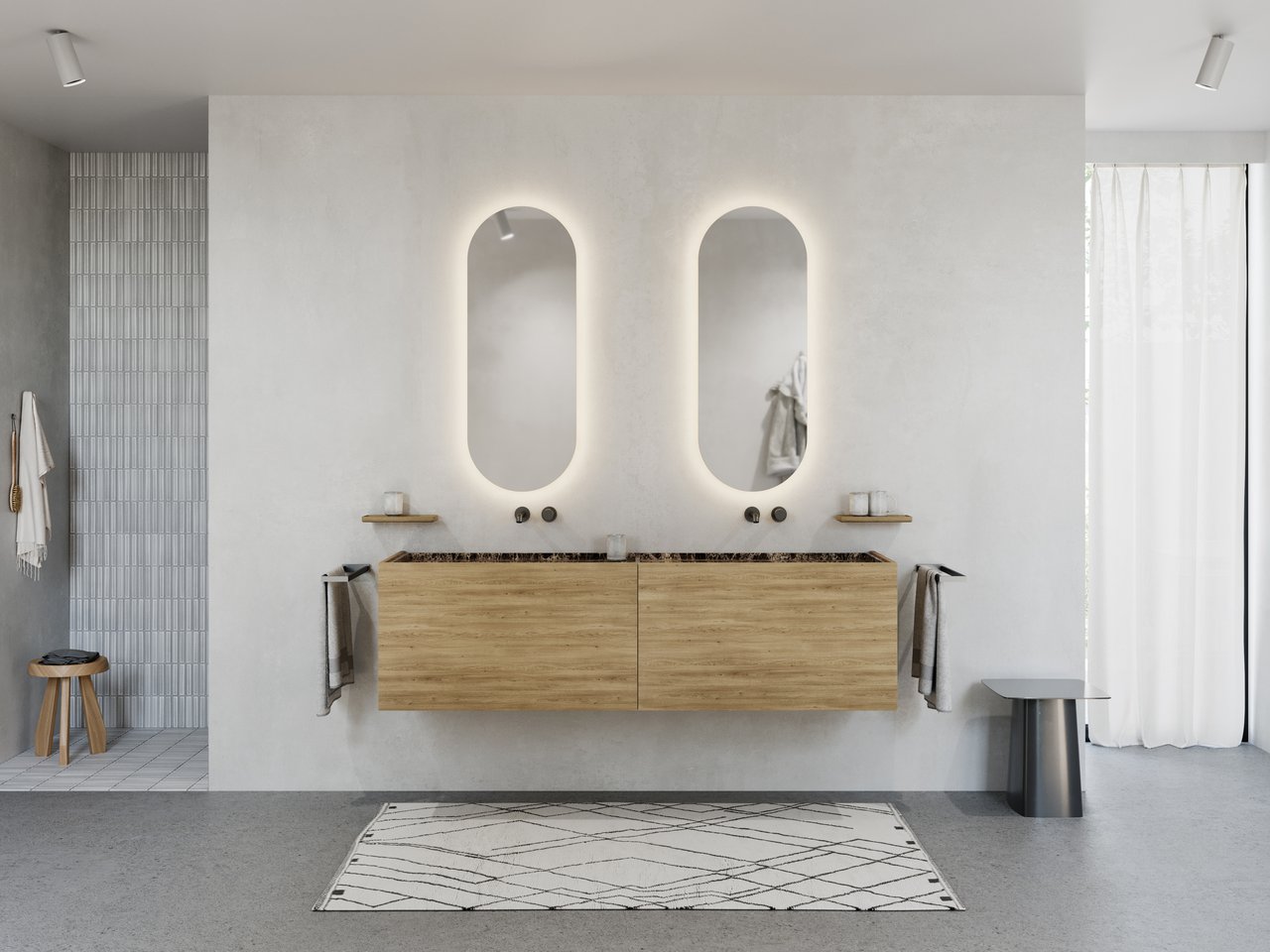 Balmani Giro Badspiegel mit Beleuchtung: Oval, 42 x 110 cm, mit Anti-Beschlag Spiegelheizung