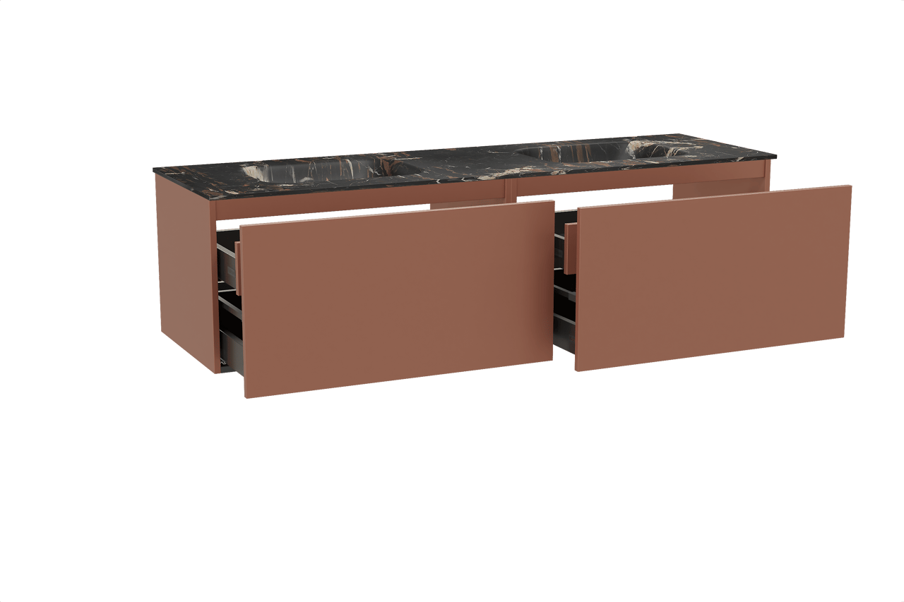 Balmani Sfera hängendes Möbelstück Set: 180 x 55 cm, Cotto, mit Tablo Arcato Doppelwaschtisch, Marmor Portoro Gold