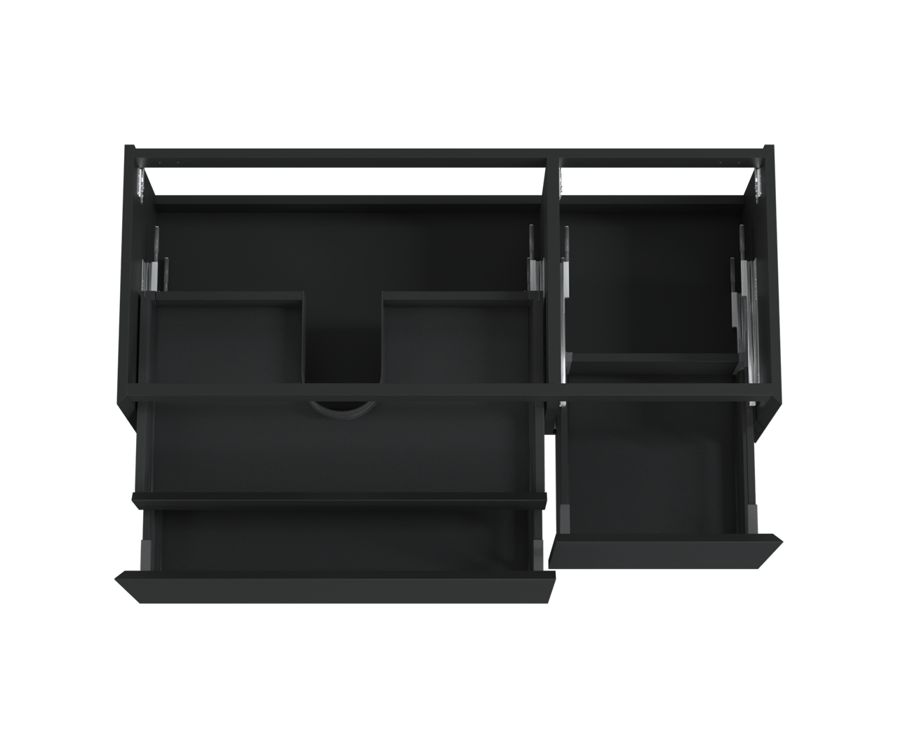 Balmani Idra hängender Waschbeckenunterschrank: 135 x 55 cm, asymmetrisch links, Schwarz matt, 4 Schubladen