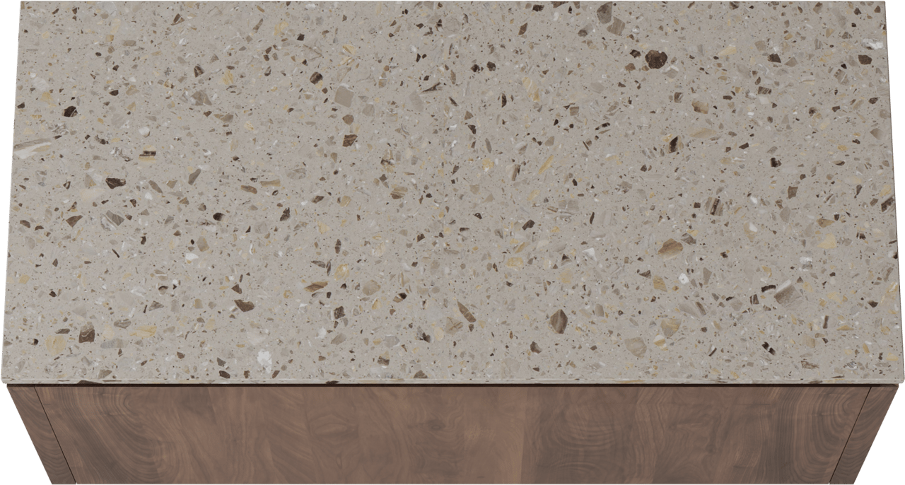 Balmani Eclips hängendes Möbelstück Set: 120 x 55 cm, Amerikanischer Nussbaum, mit Stretto Einzel- oder Doppel Waschtischplatte Greige Terrazzo