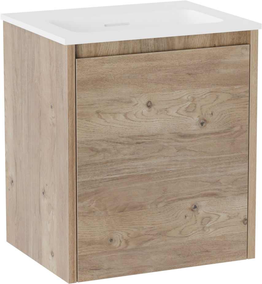Storke Seda meuble salle de bains suspendu 45 x 35 cm chêne brut avec Mata plan simple en Solid Surface blanc mat