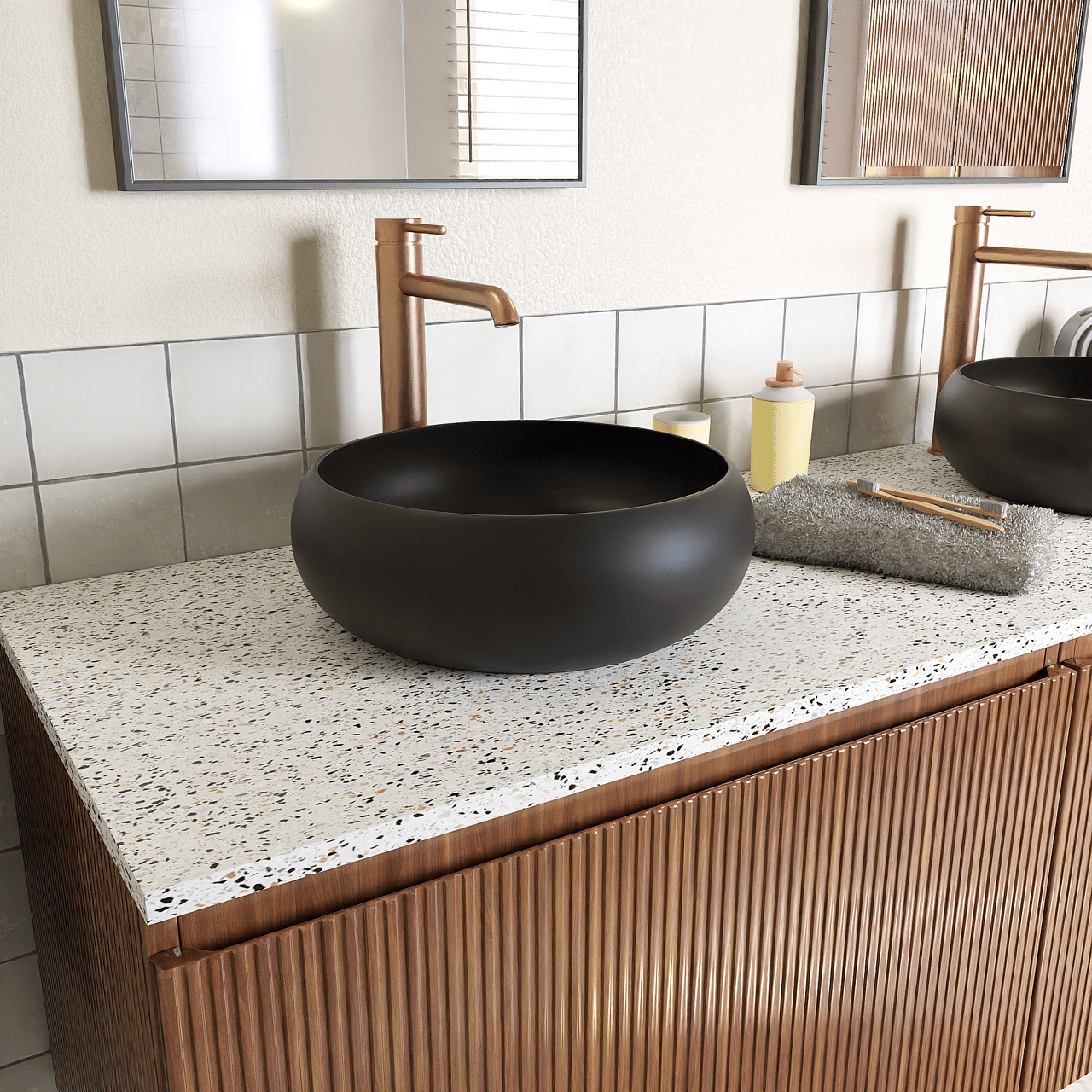 Luca Varess Vita vasque à poser porcelaine Noir Mat rond Ø 36 cm