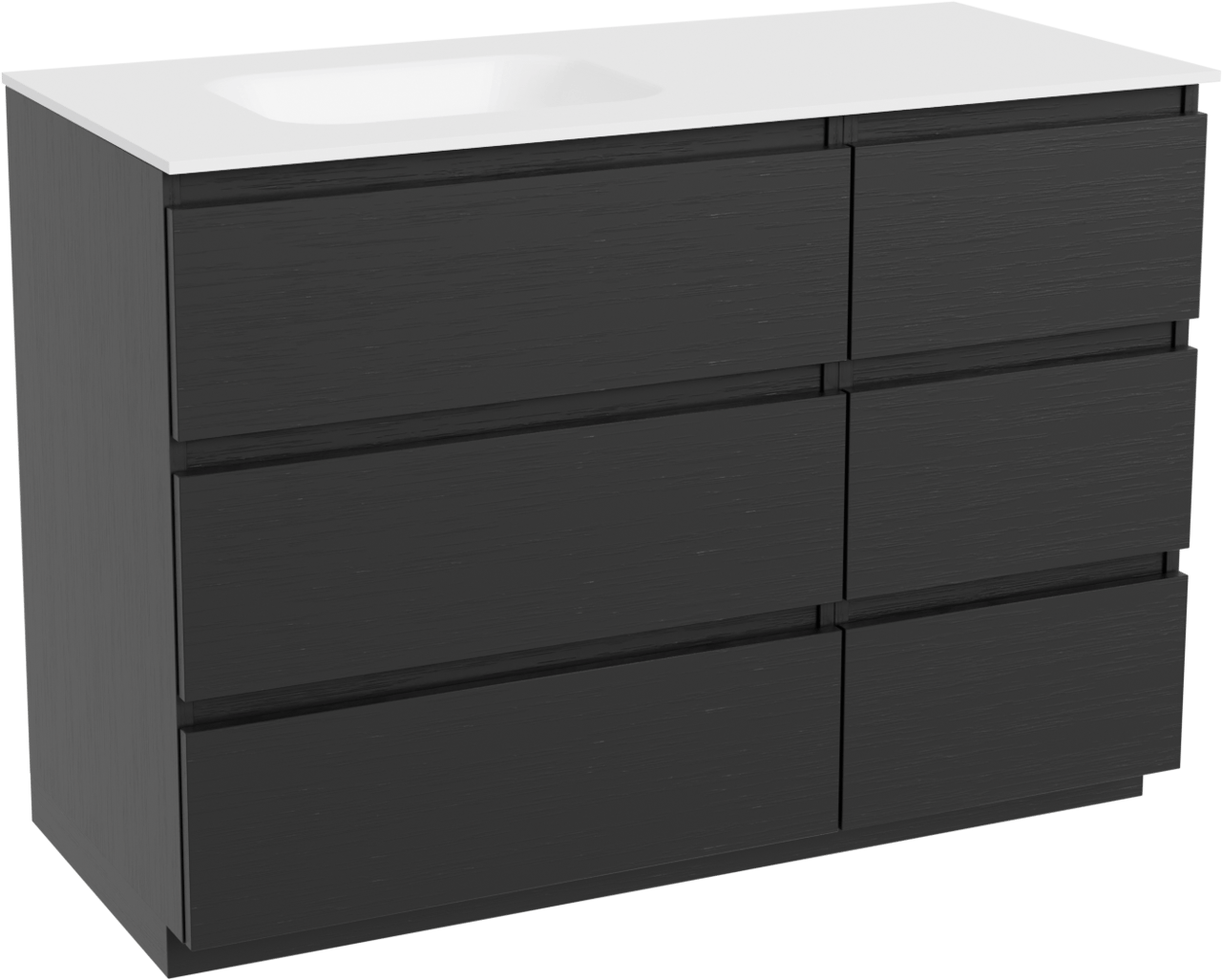 Balmani Lucida freistehendes Möbelstück Set: 120 x 55 cm, Schwarze Eiche, mit Tablo Arcato Waschtisch links, Solid Surface Weiß matt