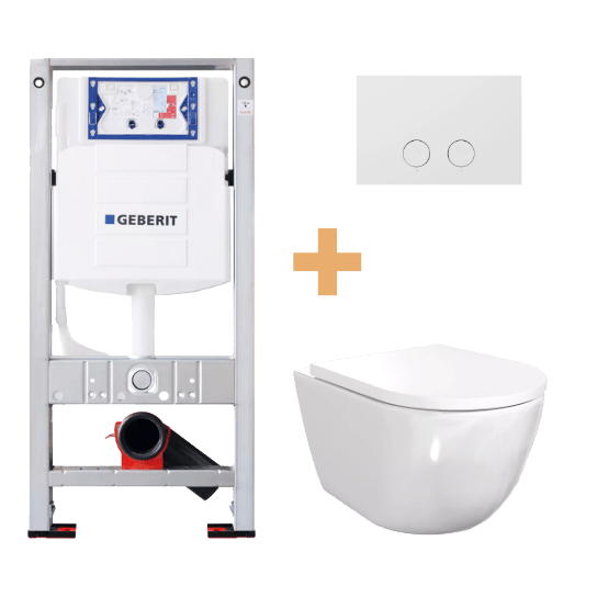 Luca Varess Moreno hangend toilet hoogglans wit randloos met Geberit Sigma inbouwspoelreservoir UP320 met Burda frame en bedieningspaneel