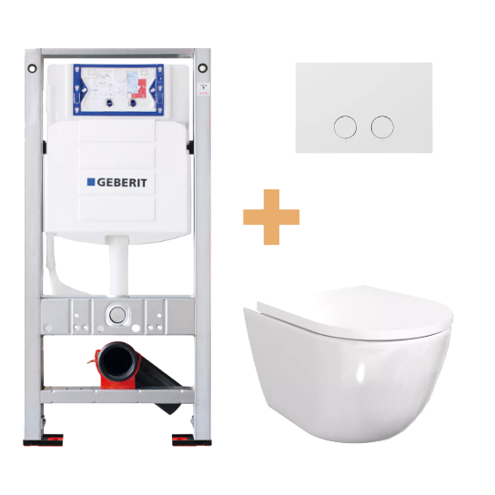 Luca Varess Moreno hangtoilet glanzend wit randloos met Geberit Sigma inbouwspoelreservoir UP320 met Burda frame en bedieningspaneel