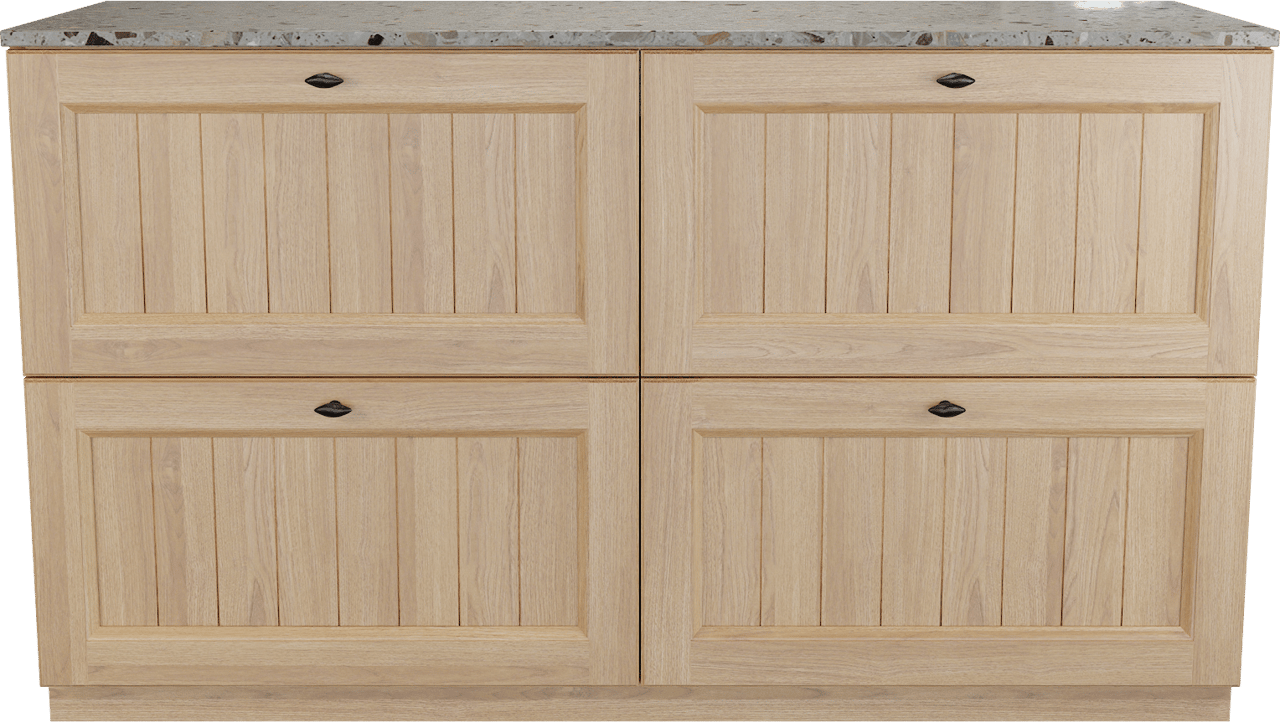 Balmani Lemon staand badkamermeubel 150 x 55 cm, fineer natuur eik met Stretto enkel of dubbel tablet in greige terrazzo