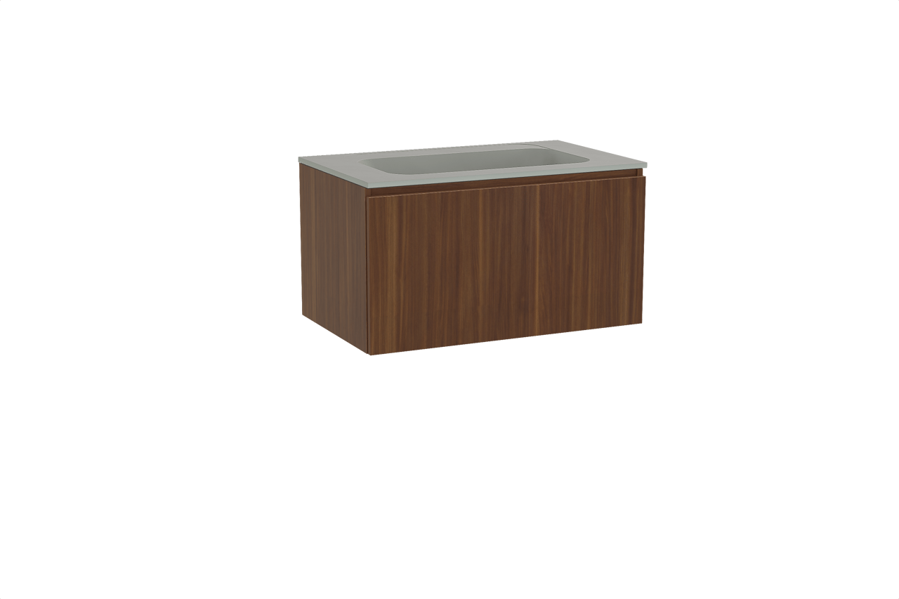 Balmani Sfera hängendes Möbelstück Set: 90 x 55 cm, Amerikanischer Nussbaum, mit Tablo Strada Einzelwaschtisch, Marmorkomposit Seidengrau