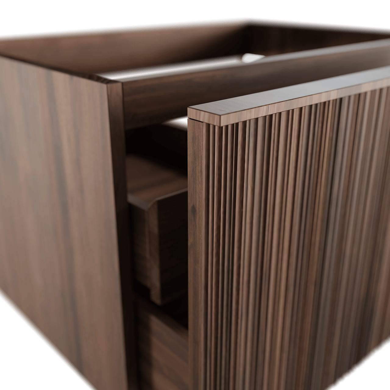 Balmani Forma meuble sous-lavabo suspendu nervure asymétrique 67,5 x 55 cm noyer Américain 2 tiroirs