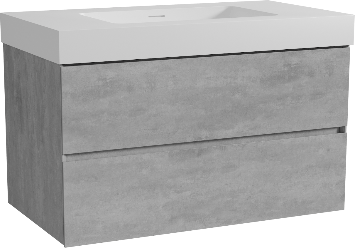 Storke Edge hängendes Möbelstück Set: 95 x 52 cm, Beton dunkelgrau, mit Mata High Einzelwaschtisch, Solid Surface Weiß matt