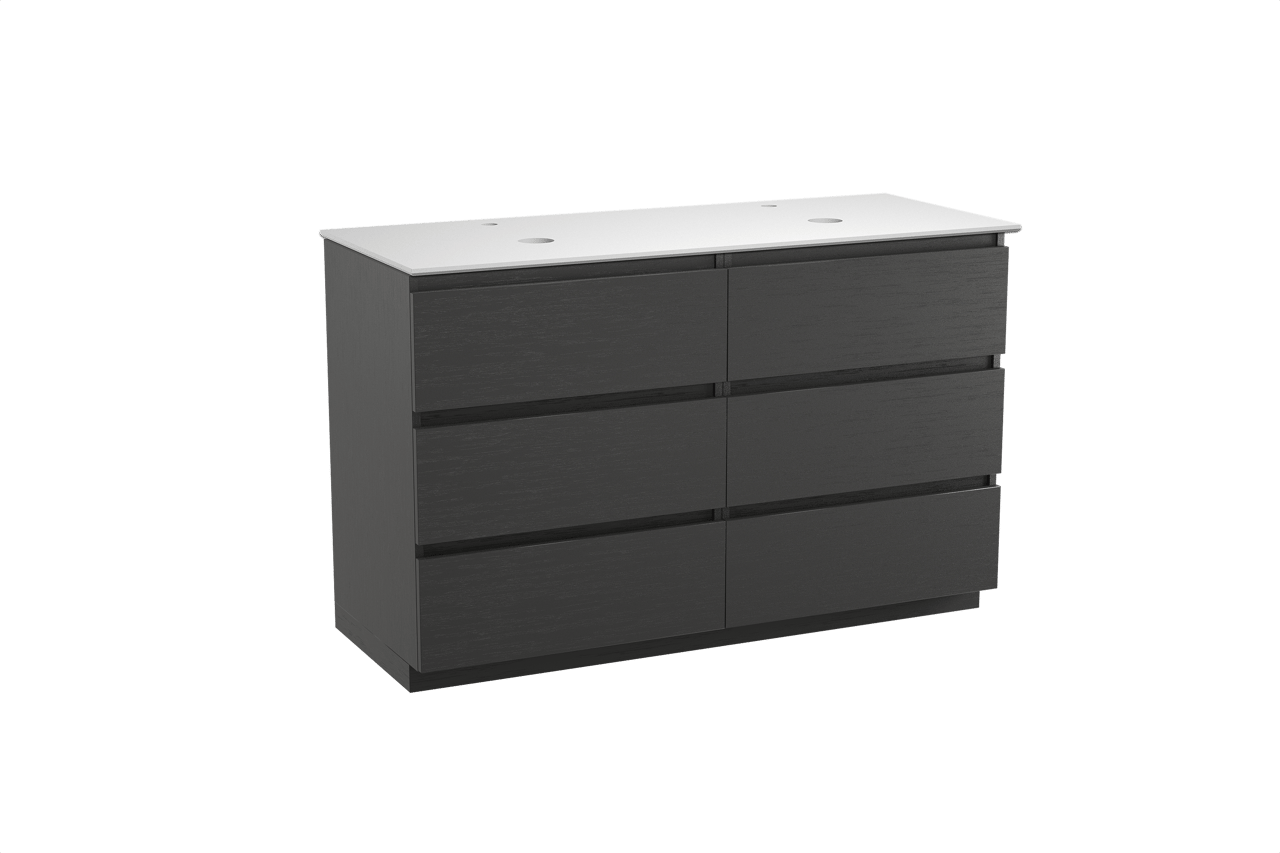 Balmani Lucida meuble salle de bains à poser 135 x 55 cm chêne noir avec Facetta tablette double en solid surface blanc mat